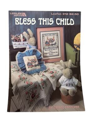 Vintage Bless This Child Bedtime Prayer Cross Stitch Design Leaflet Rabbits Baby